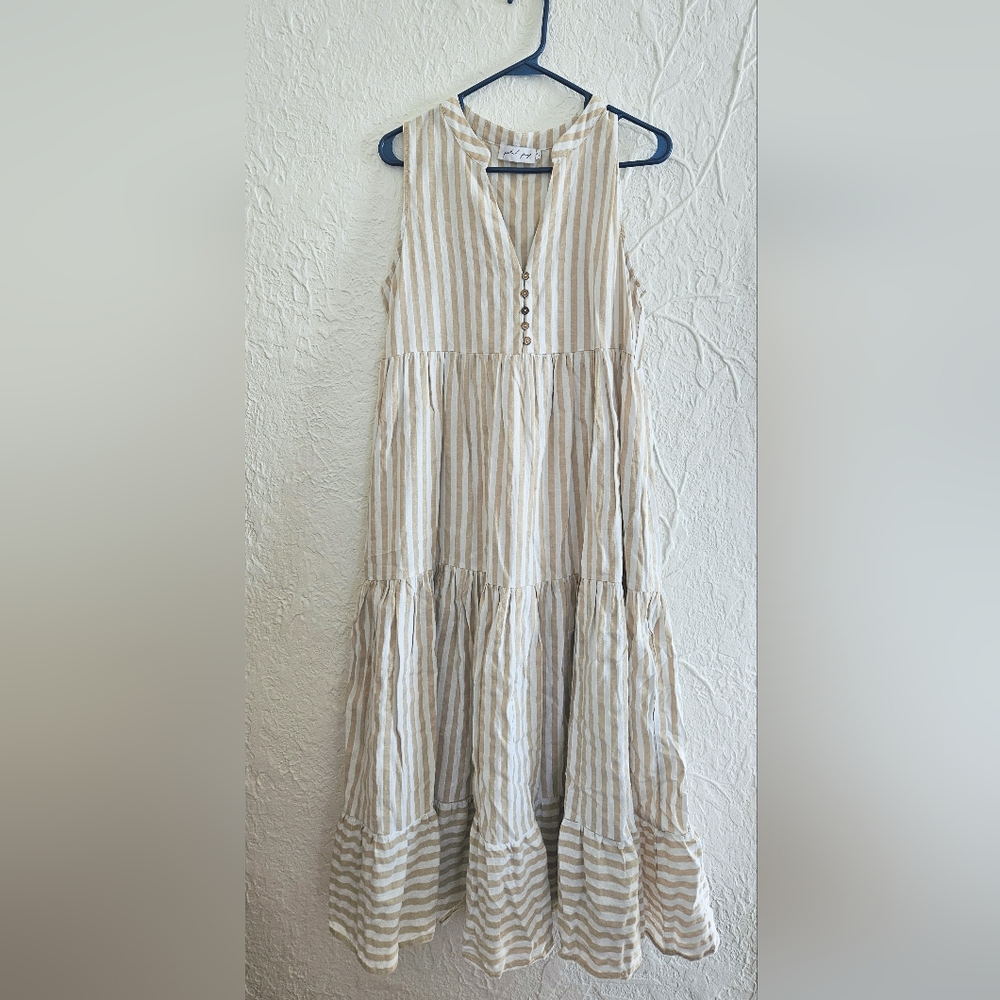 Petal & Pup Beige Striped Maxi Dress